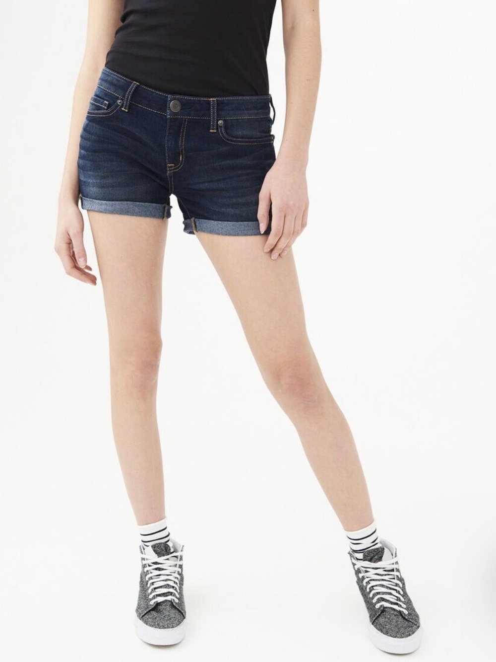 Womens Midi Denim Shorts 2 Dark Wash Cuffed Y2K Revival 2017 Retro Festival